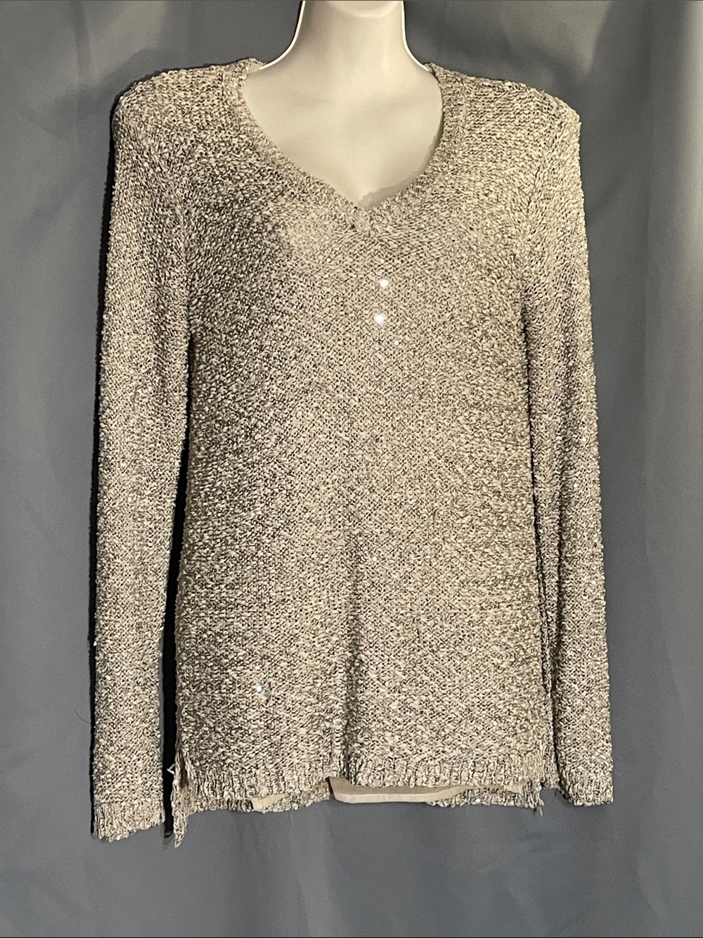 Apt. 9 Light Beige V-Neck Sparkle Knit Sweater